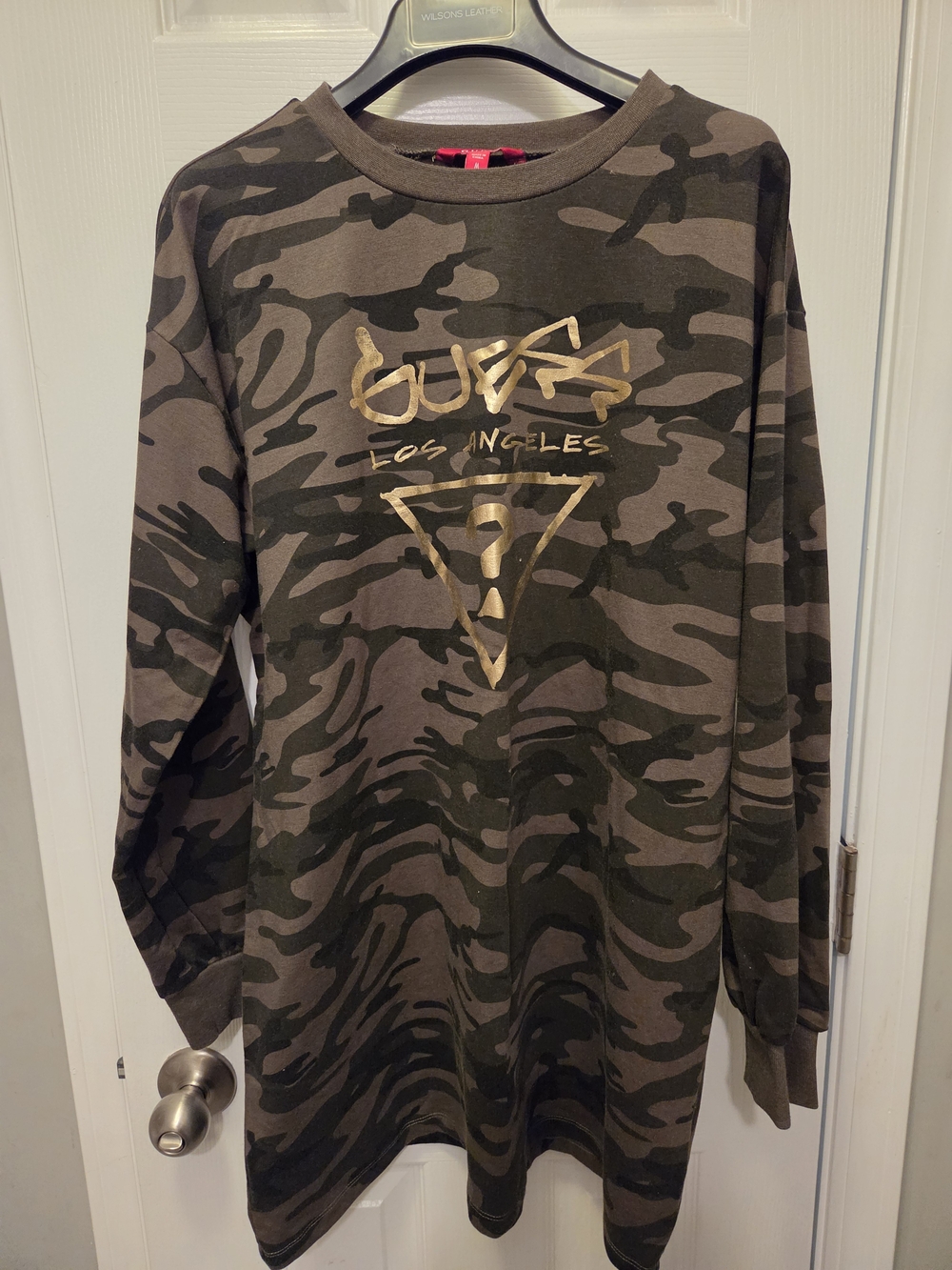 Guess Long Sleeve Camo Dress with Gold Logo